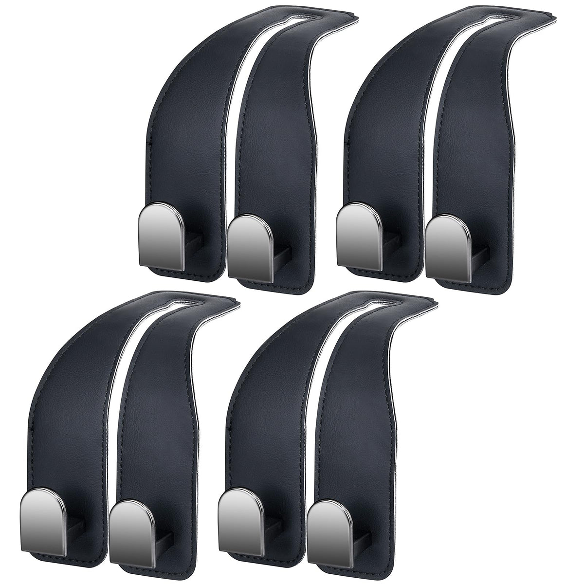 Car Hooks for Headrest, Leather Car Seat Back Storage Organizer Interior Accessories, More Wide & Deep Auto Seat Hook Hangers for Purse Umbrellas Handbag Clothes Coats Grocery Bags (Black-2 Pack)