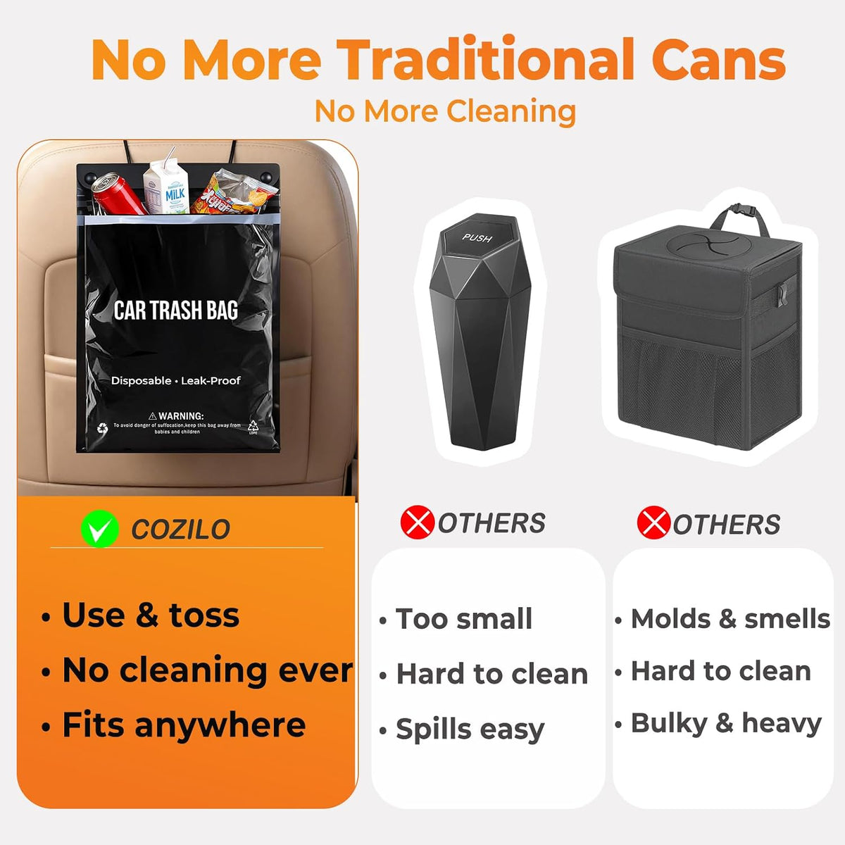 100 Count Disposable Car Trash Bags, Hanging & Stick-On Car Trash Can