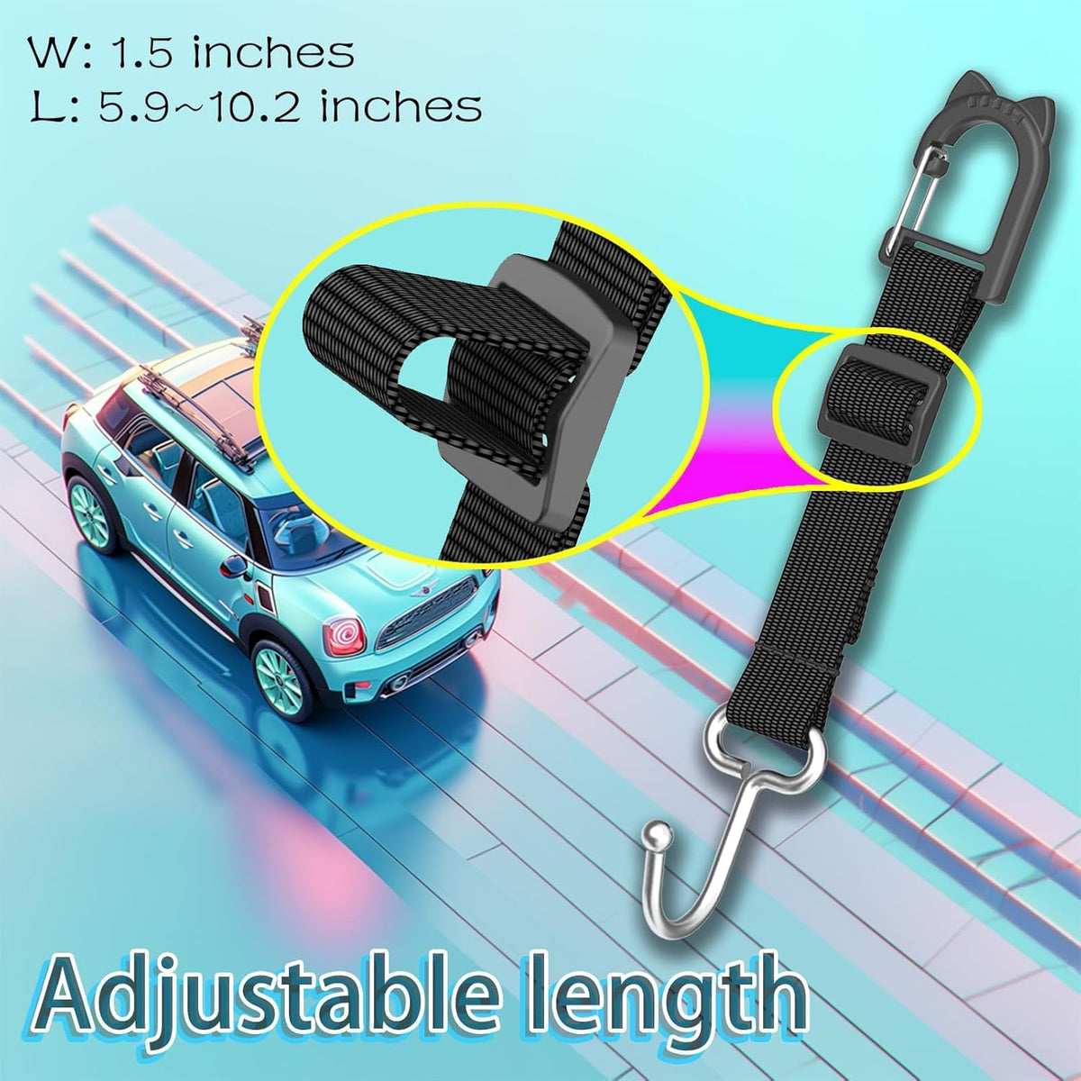 Purse Hook for Car, Adjustable Headrest Hooks, 2 Pack