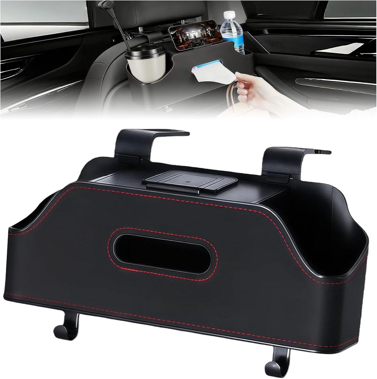 Backseat Car Organizer with Cup Holder, Car Seat Back Organizer, Black