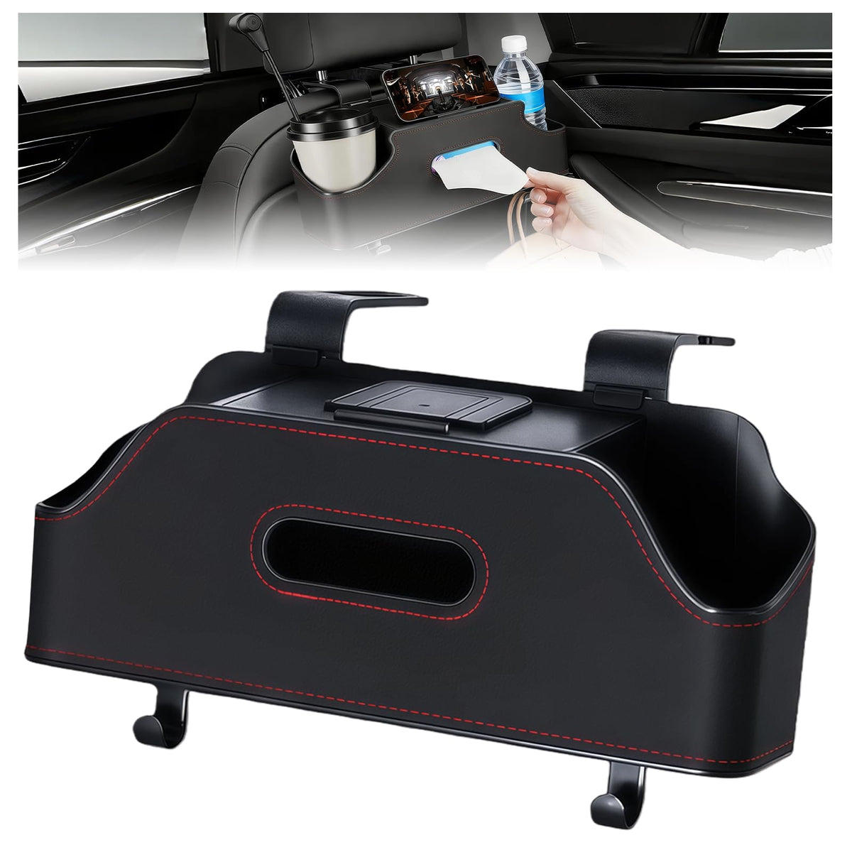 Backseat Car Organizer with Cup Holder, Car Seat Back Organizer, Black