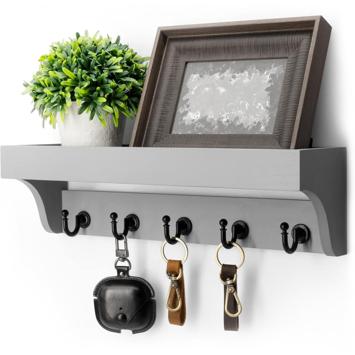 Rebee Vision Key Holder Wall Mount with 5 Hooks for Entryway, Retro Brown