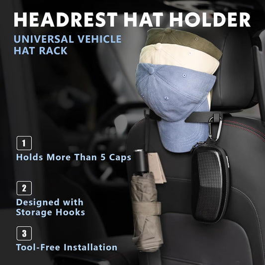 Headrest Hat Holder for Cars & Trucks, Holds 5 Caps