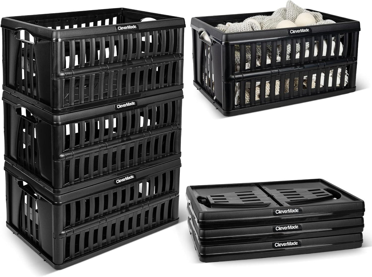 CleverMade Collapsible Utility Crate For Storage, 45L 1 Pack, Obsidian