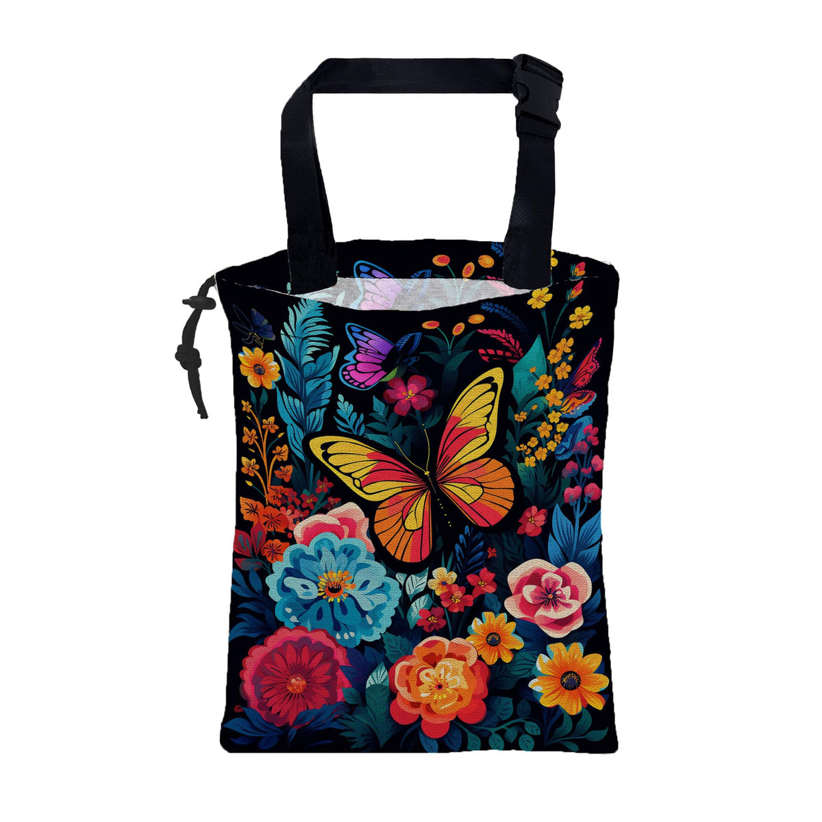 Car Garbage Bag Vintage Groovy 70s Floral Drawstring Car Trash Bag Hanging for Back Seat with Adjustable Buckle Canvas Vehicle Trash Can Easy-to-Install