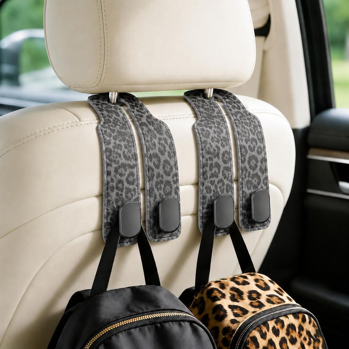 Car Hooks for Headrest: 2Pcs Bag Hooks For Car - Leopard Car Hooks