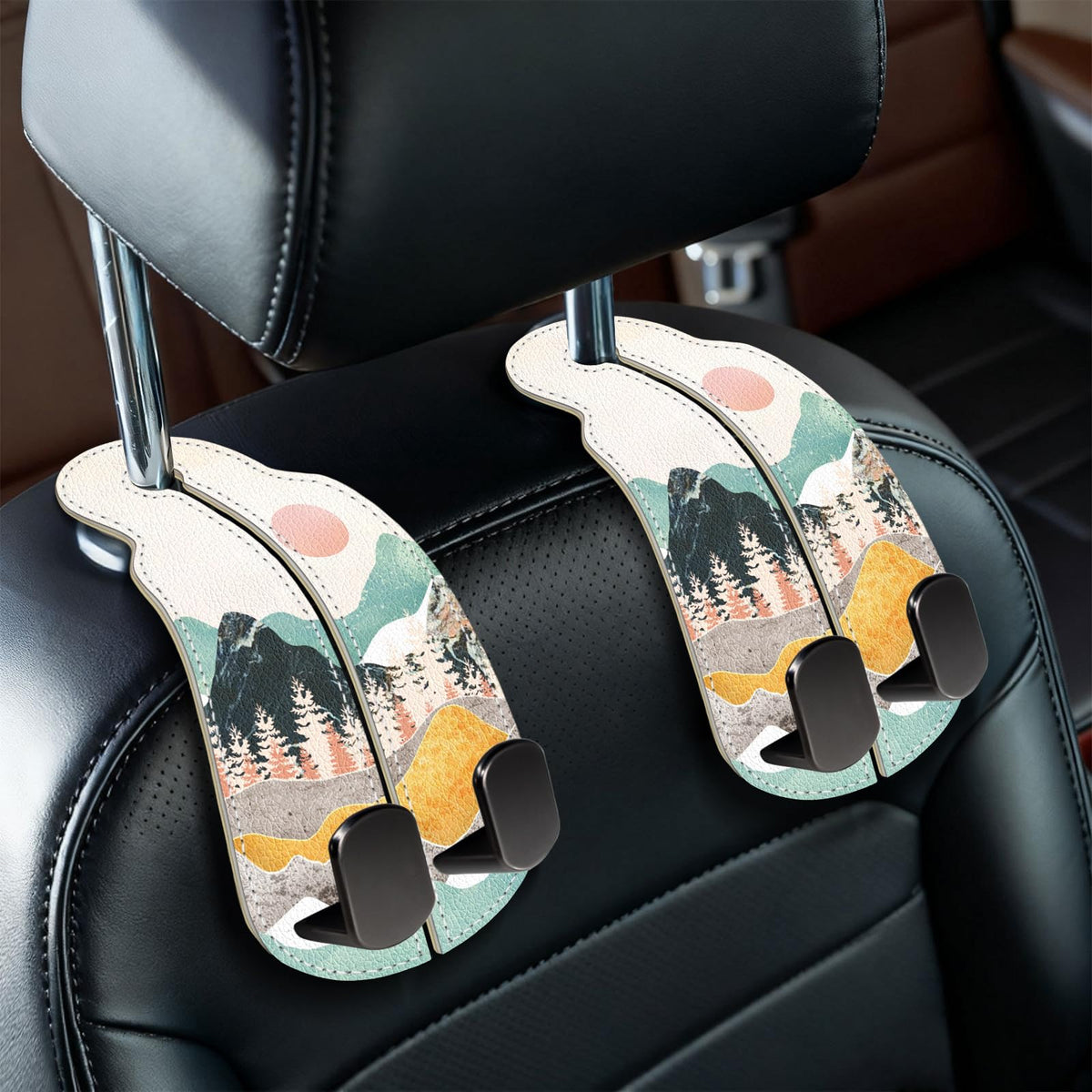 Blusabaca 2PCS Car Seat Headrest Hooks, Purses Bags Holder, Sun and Moon