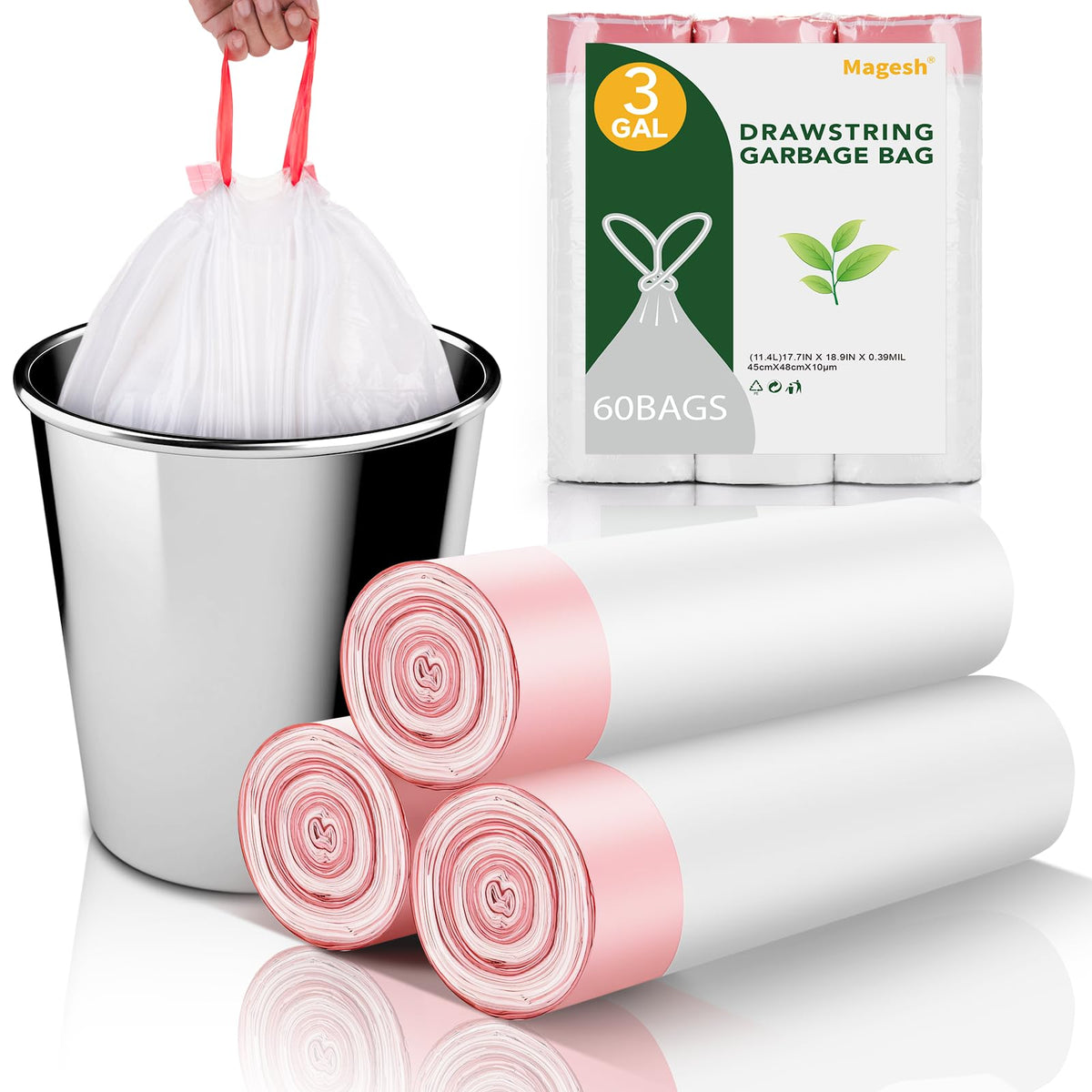 Small Trash Bags Bathroom 2 Gallon - Drawstring Kitchen Garbage Bag 125 Count Clear White Mini Unscented Strong Durable Bulk Wastebasket Plastic Liners for Car Office Can