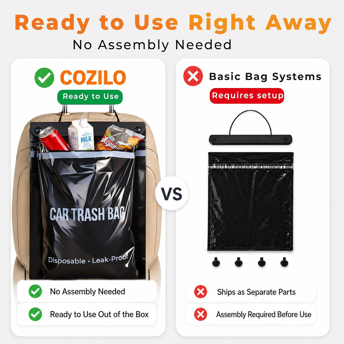 100 Count Disposable Car Trash Bags, Hanging & Stick-On Car Trash Can