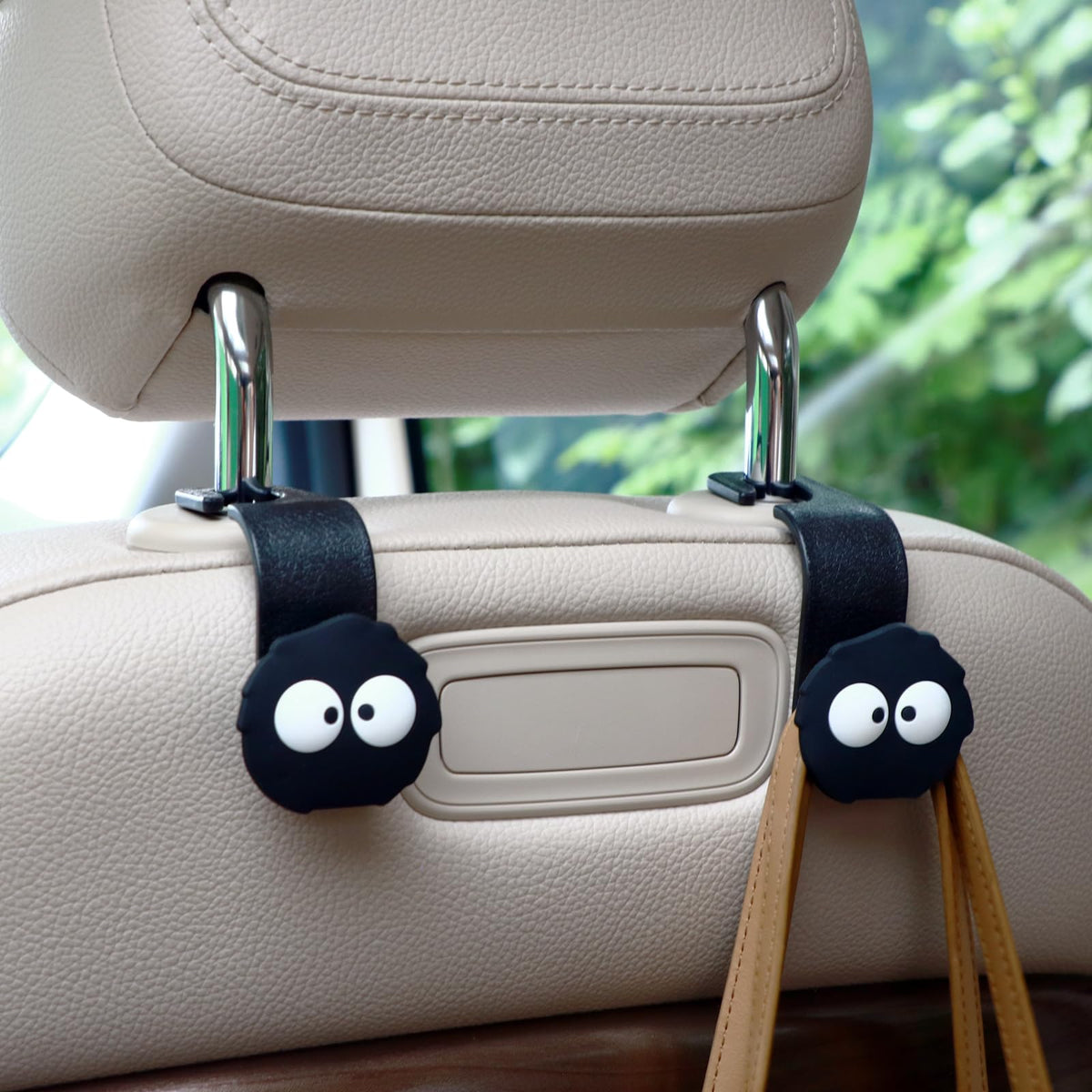 Car Hooks for Purses and Bags Cute Soot Sprite, 2 Pack Black