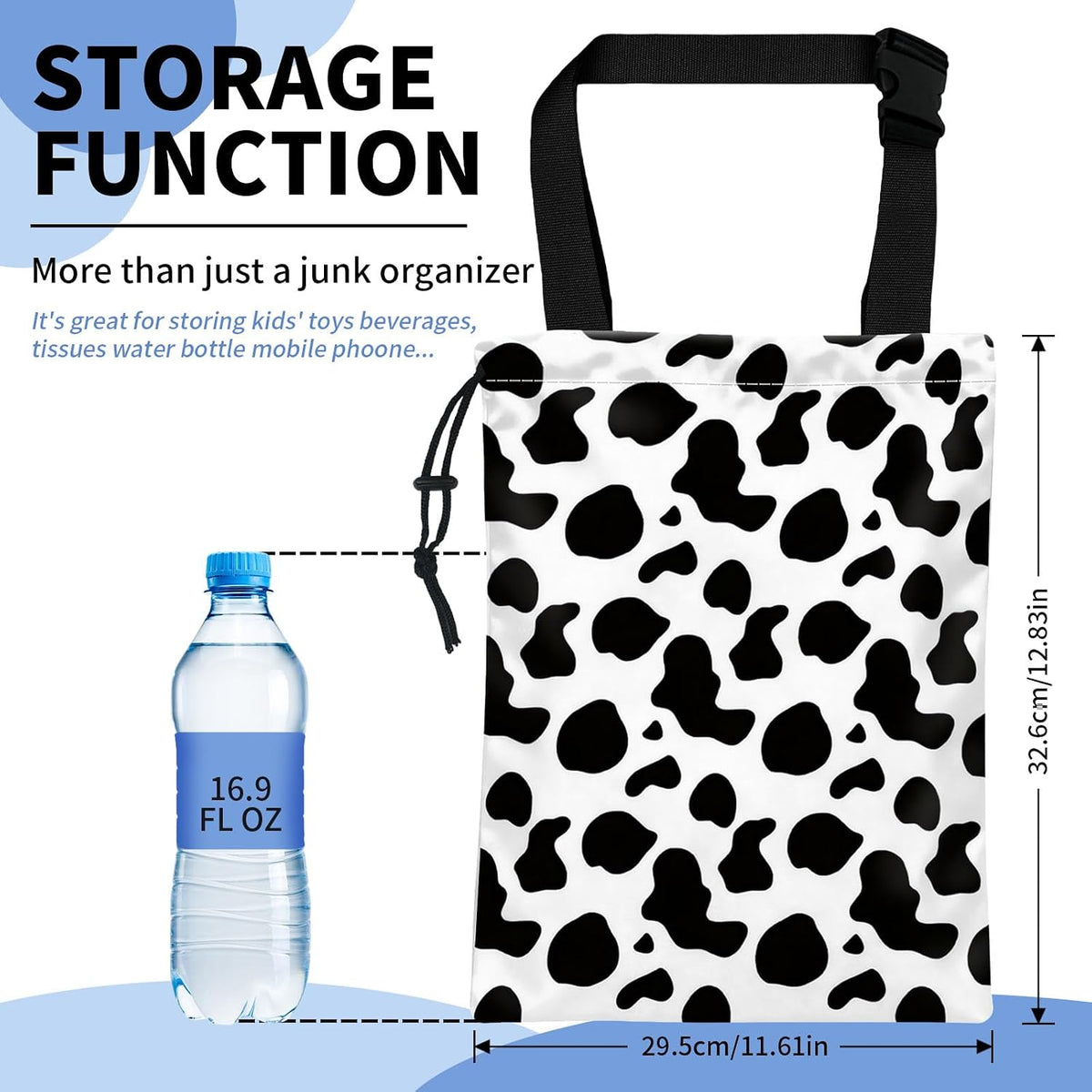 XIANGYUAN Cute Car Trash Bag,Hanging Car Organizer and Storage Bag,Trash Bin for Car Accessories,Cars Back Seat Organizer for Vehicle Travelling Camping（Black and White Cow Print）
