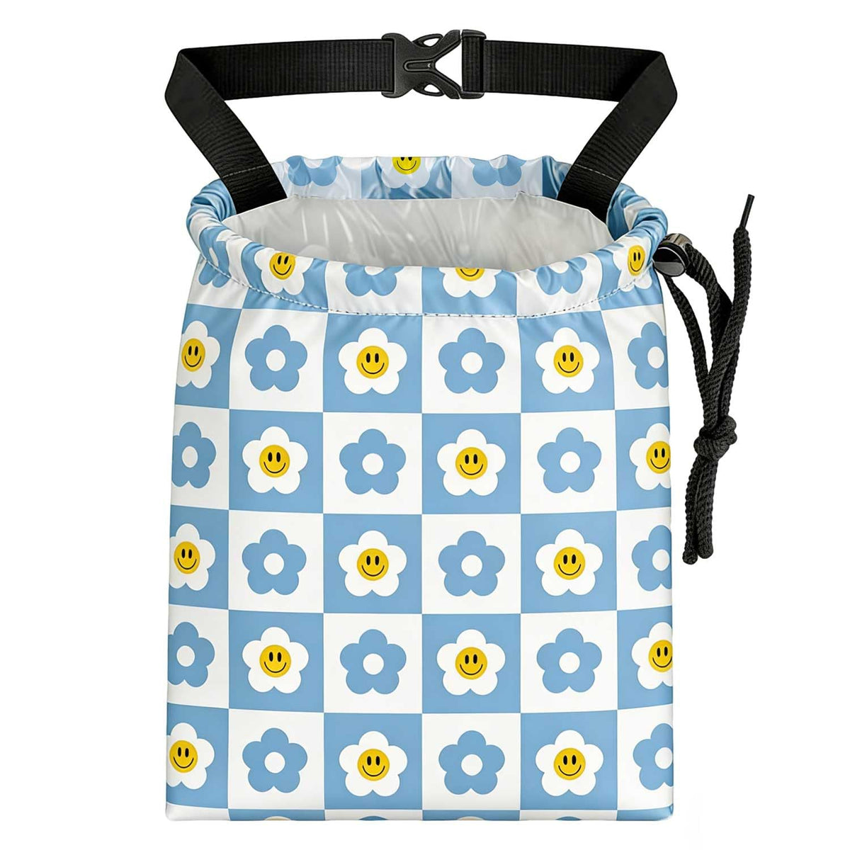 Black Flower Car Trash Bag - Waterproof Car Trash Bag Hanging Leakproof Car Garbage Bag - Washable Reusable Trash Bag for Car Interior Hanging Organizer Storage Vehicle Travelling Camping