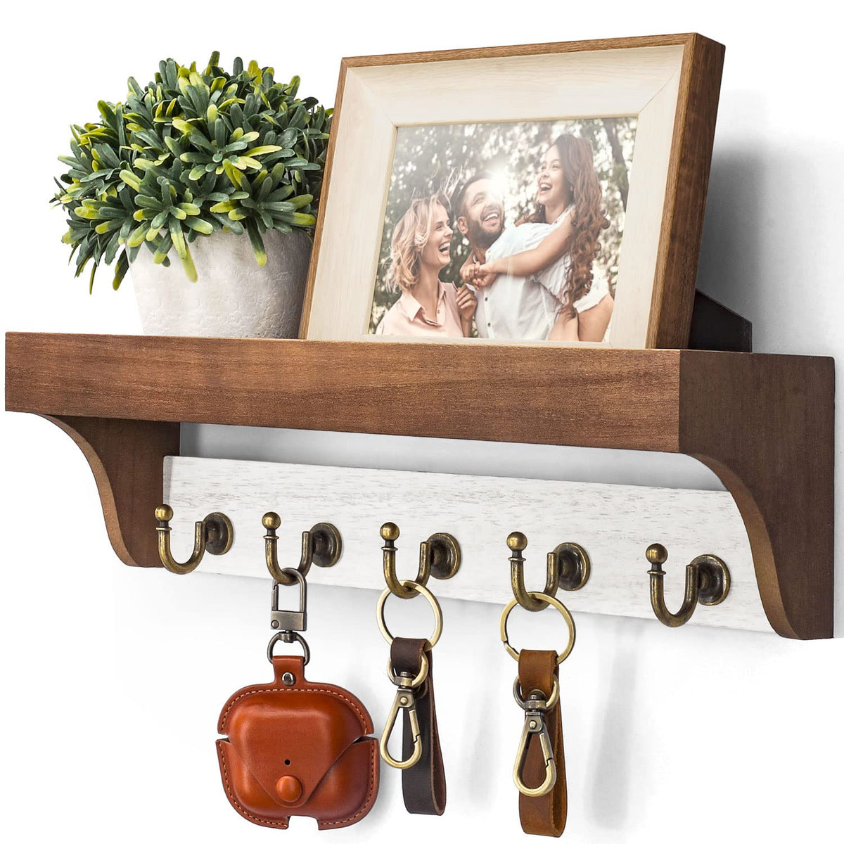 Rebee Vision Key Holder Wall Mount with 5 Hooks for Entryway, Retro Brown