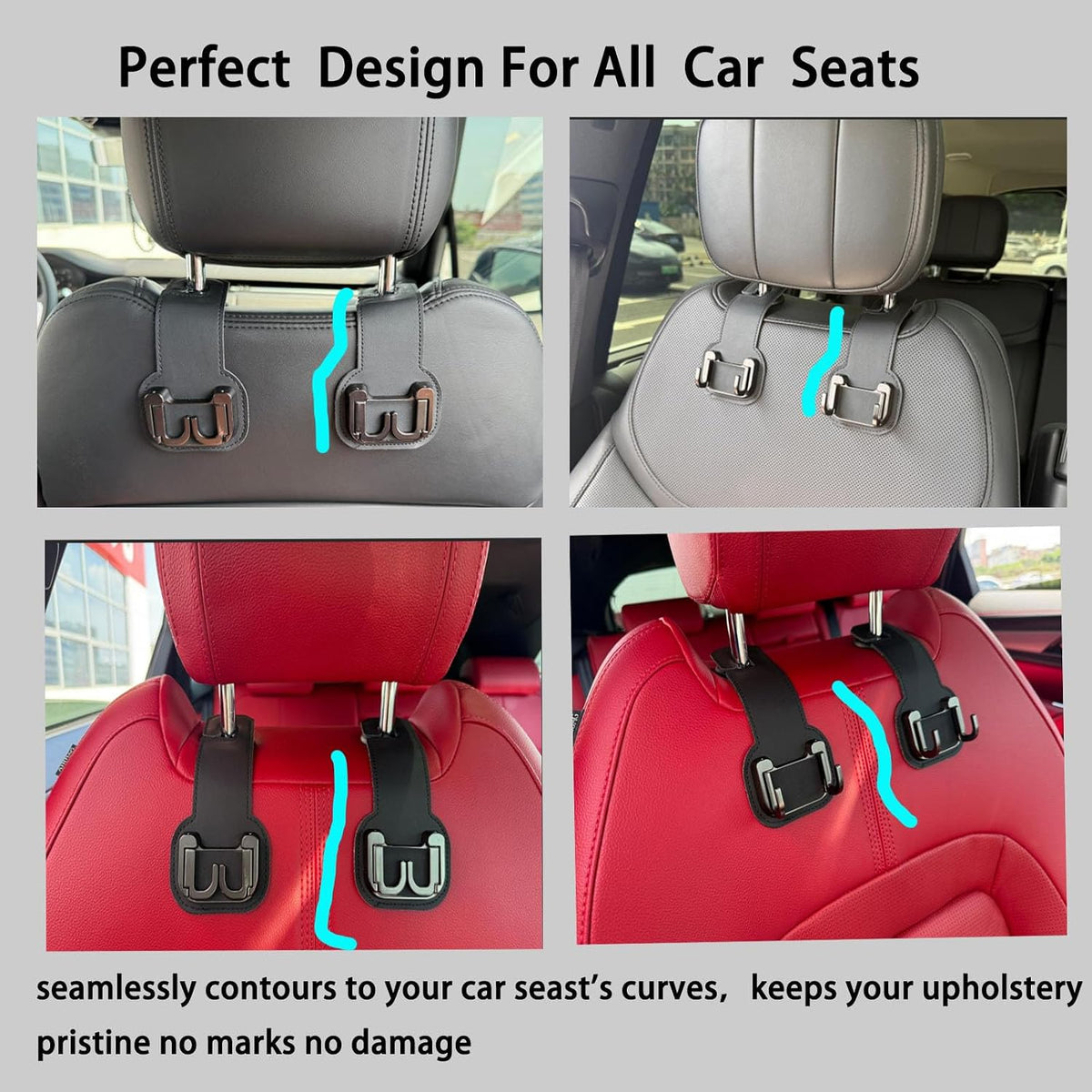 Headrest Hooks for Car, Car Seat Back Organizer Storage Hook, 2 Pack, Black