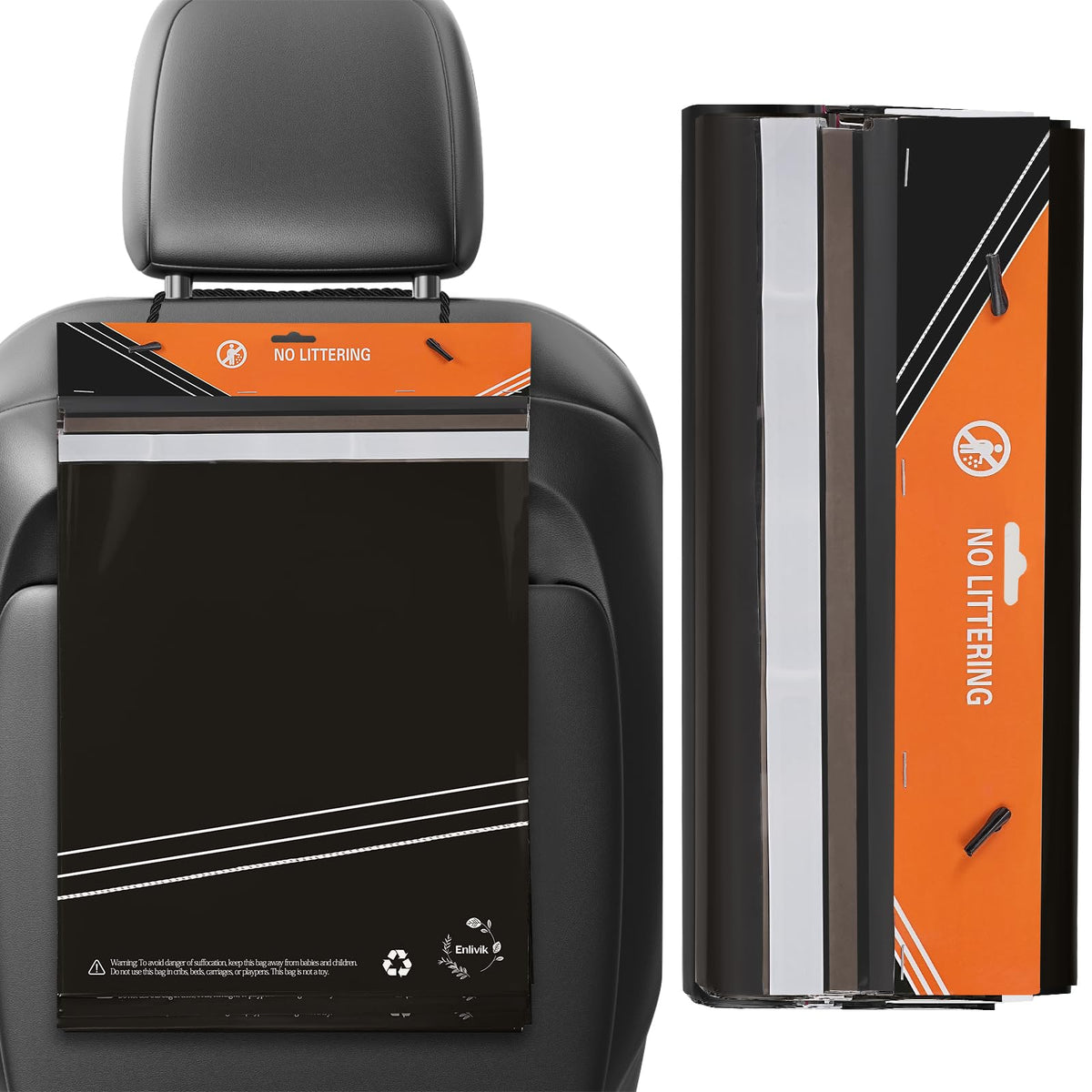 Disposable Car Trash Bag - Large Capacity - Car Garbage Bag Hanging from Headrest - Easy to Stick-On, Leakproof, Smellproof Car Trash Can - Ideal for Travel, Camping, and Home Use (All Black, 50)