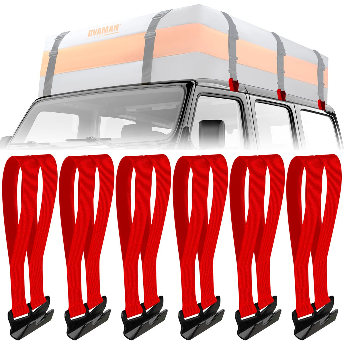 6 Rooftop Cargo Tie Down Hook Straps-Secure Any Car Roof Bag, Roof Rack Cargo Carrier,or Car Top Carrier,Durable and Solid, No Roof Rack Required, Compatible with Most Cars - Registered Patent (black)
