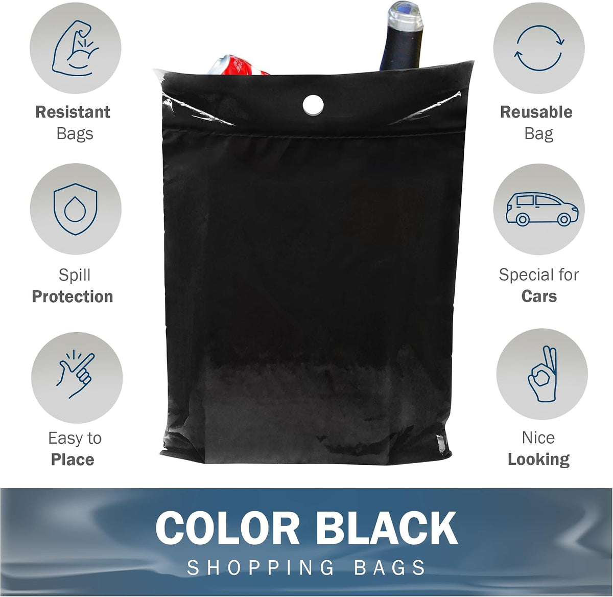 9x12 Black Car Trash Bags, Leak-Proof, Compact, Headrest, 2 Mil, 50 Pack