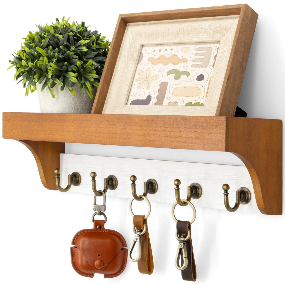 Rebee Vision Key Holder Wall Mount with 5 Hooks for Entryway, Retro Brown