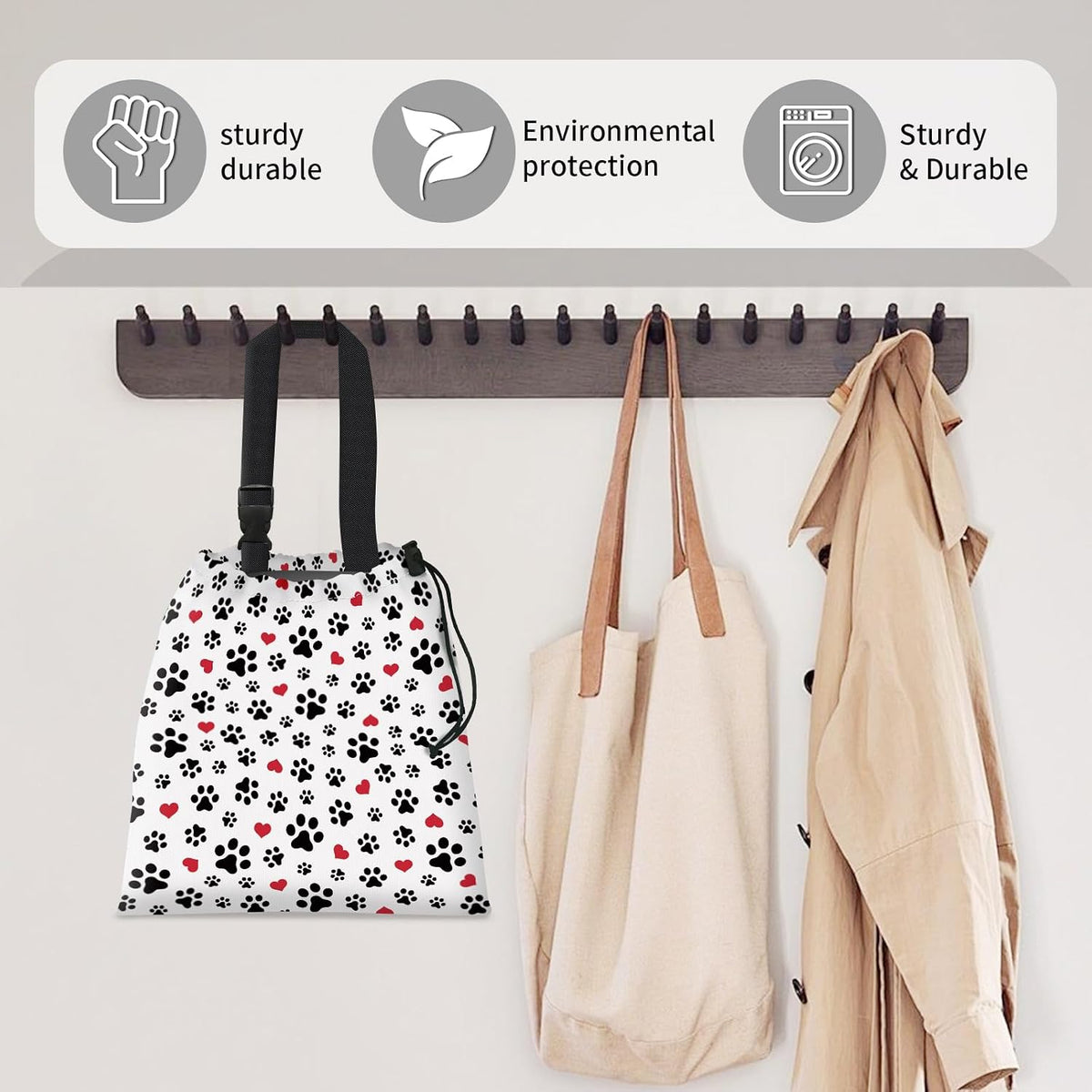 Car Trash Bag Large Hanging Can for Back of Seat, Cute Waterproof Car Garbage Bag for Vehicle, Travelling, Outdoor Cute Dog Paw Heart