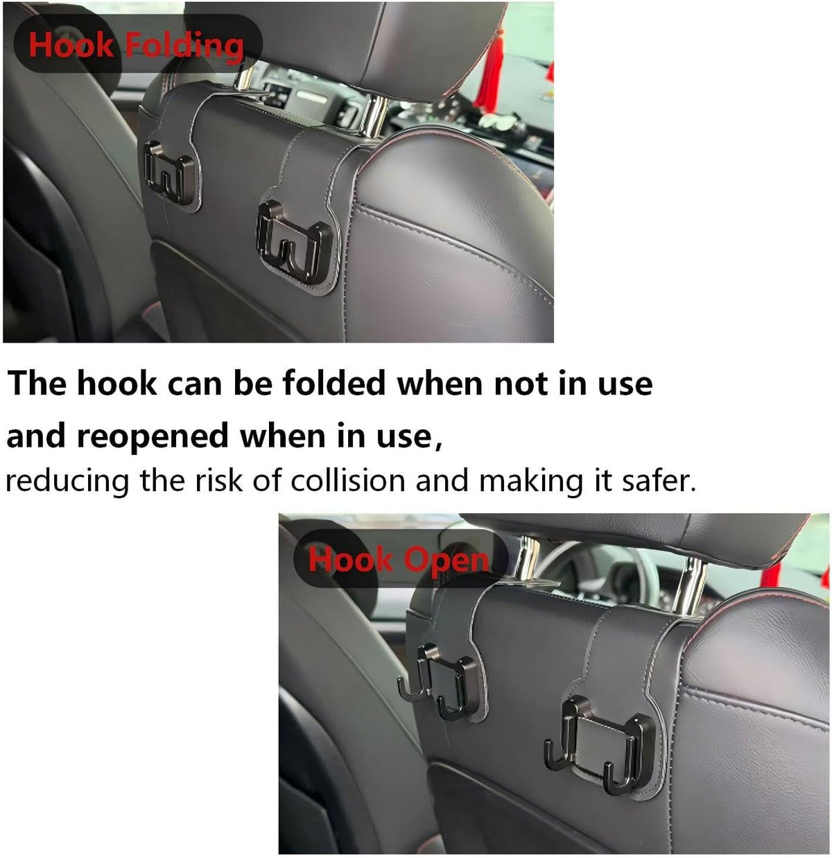 Headrest Hooks for Car, Car Seat Back Organizer Storage Hook, 2 Pack, Black
