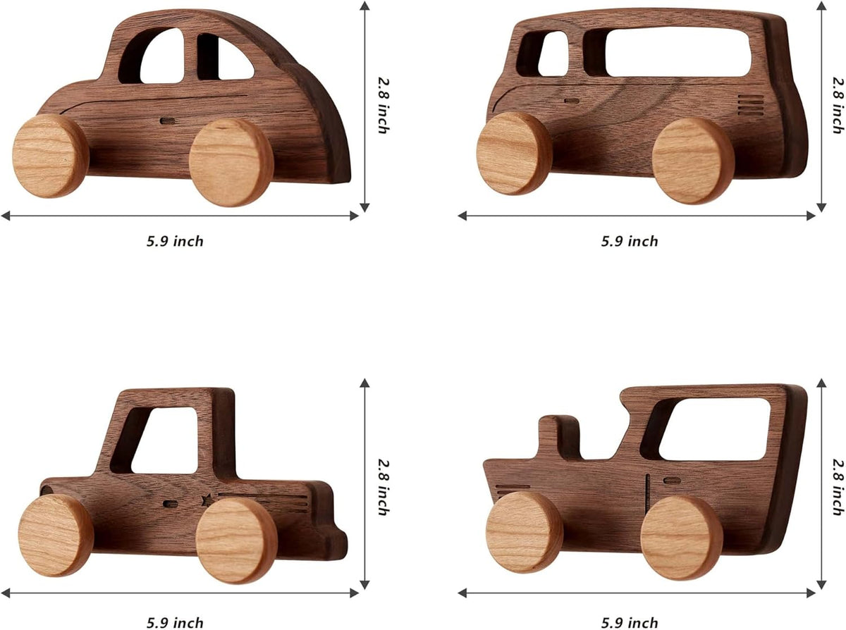 Vinoil Kids Coat Hooks Wall Mount, Walnut Car-Shaped Coat Rack Heavy Duty for Bathrooms,Kids’ Room,Door,Nursery,Entryway, 4 Pack Wood Wall Hooks for Hanging Hats,Backpacks,Towels,Keys&Clothes