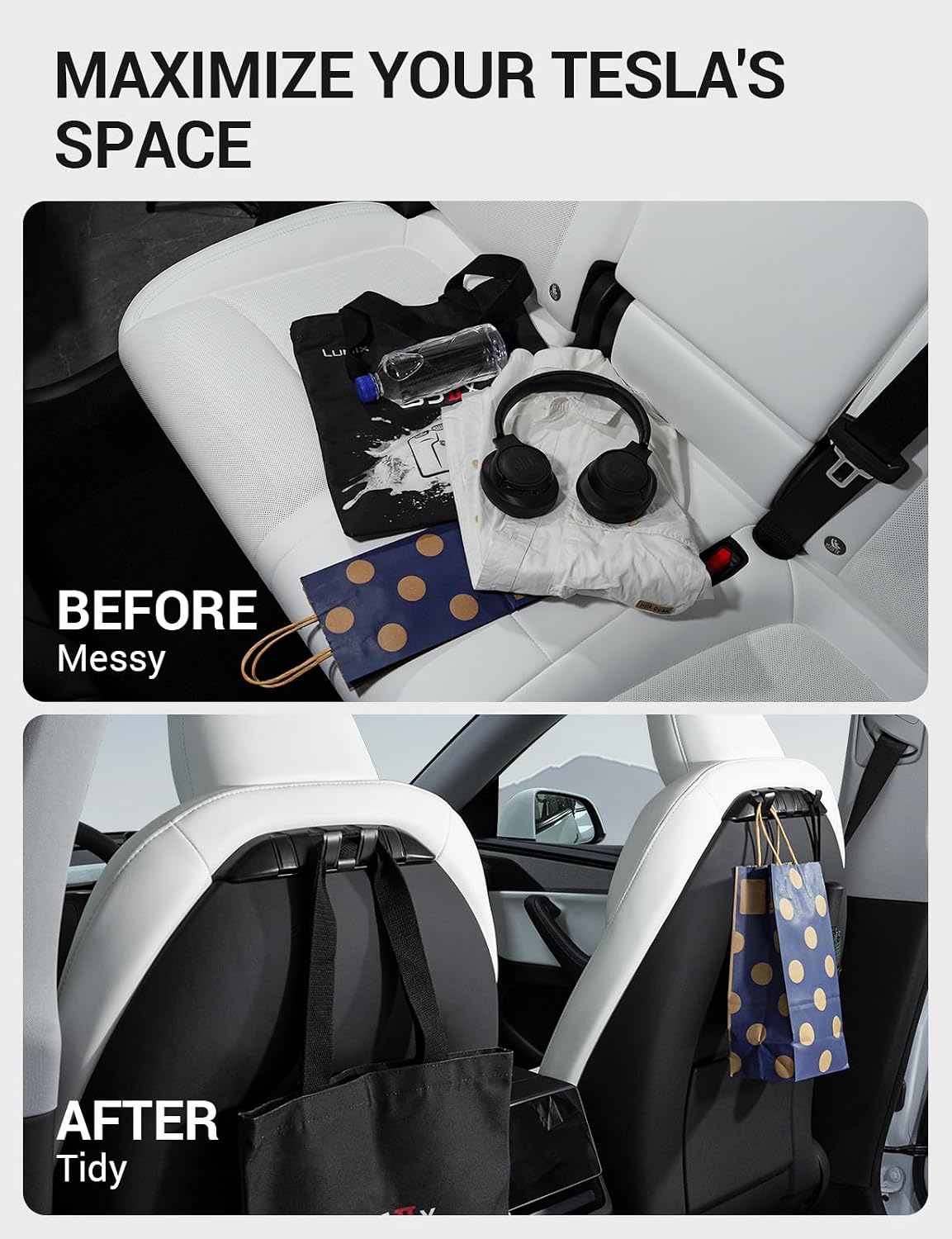 Motrobe 2PCS Foldable Seat Back Hooks for Tesla Model Y/3/S 2017-2026
