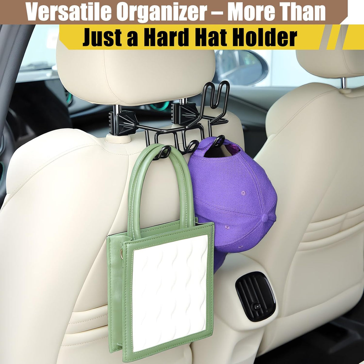 Hard Hat Holder for Truck Car Helmet Organizer, Triple Hooks, Black, 2 Pcs