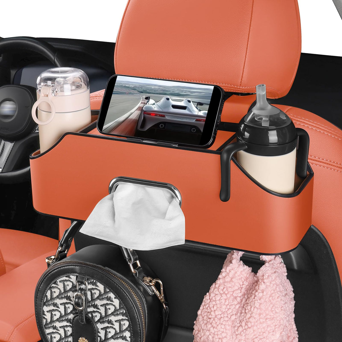 Car Seat Back Cup Holder, 4-in-1 Multifunctional Backseat Organizer with Tissue Box Storage & Hooks (Gray)
