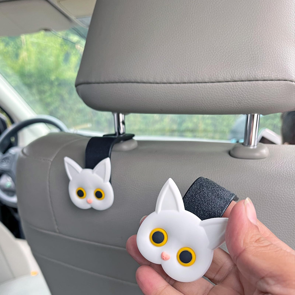 Car Seat Headrest Hooks, 2 Pack Black Cute Cartoon Cat Hook
