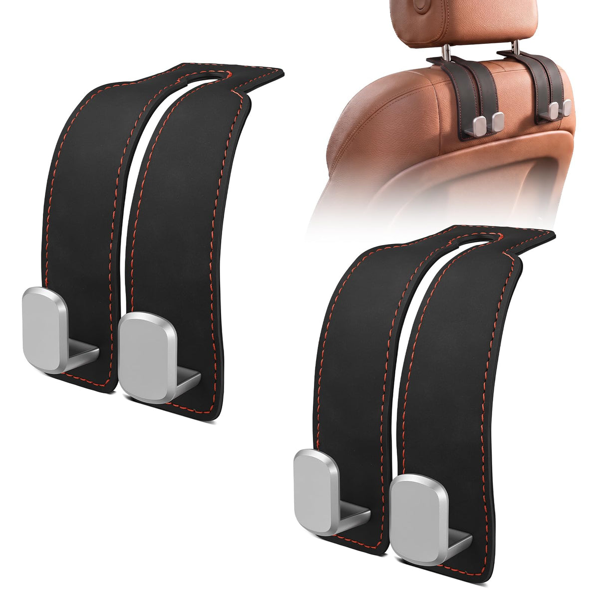 Suede Car Headrest Hooks Universal Heavy Duty Back Seat Hanger(Brown)