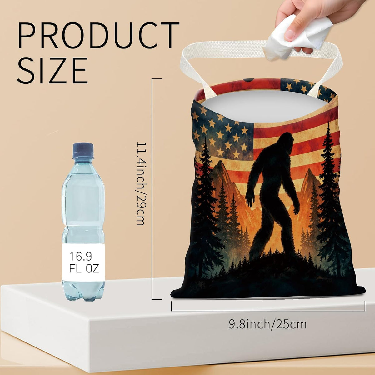 Hanging Car Garbage Bag, Cute Car Trash Can Bag, Automotive Accessories for Women Men Bigfoot USA Flag
