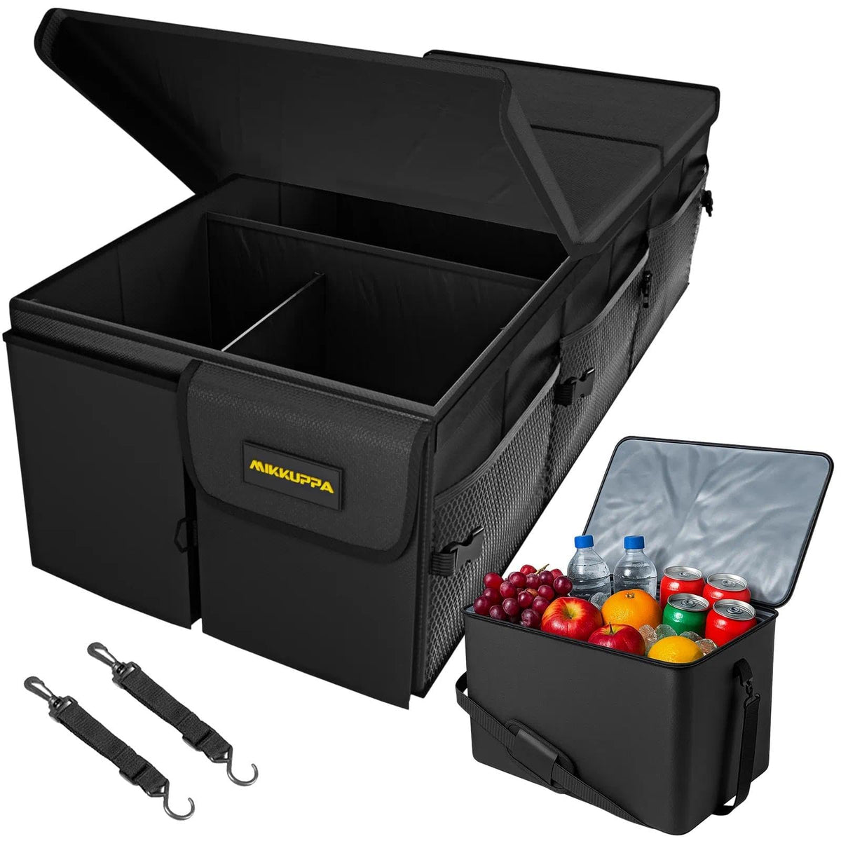 MIKKUPPA Trunk Organizer with Lid - 95L Collapsible Car Organizer, Black