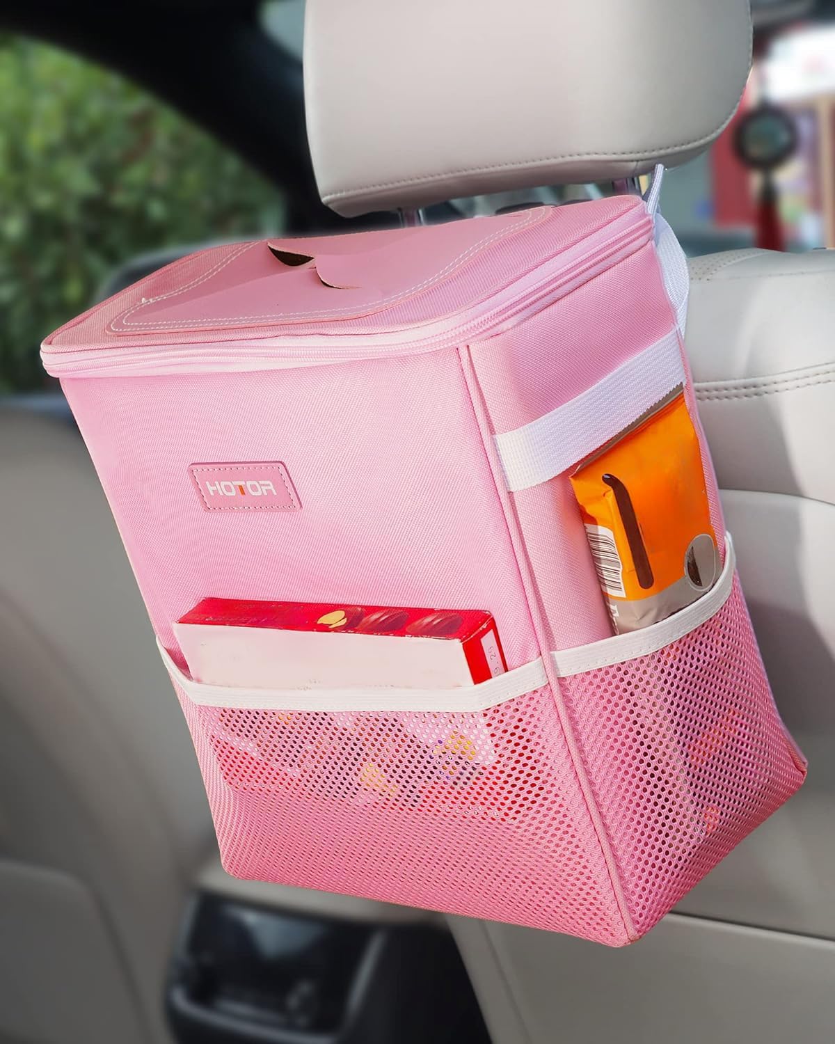 HOTOR Car Trash Can, Leakproof Car Organizer, 2-Gallon, Brown