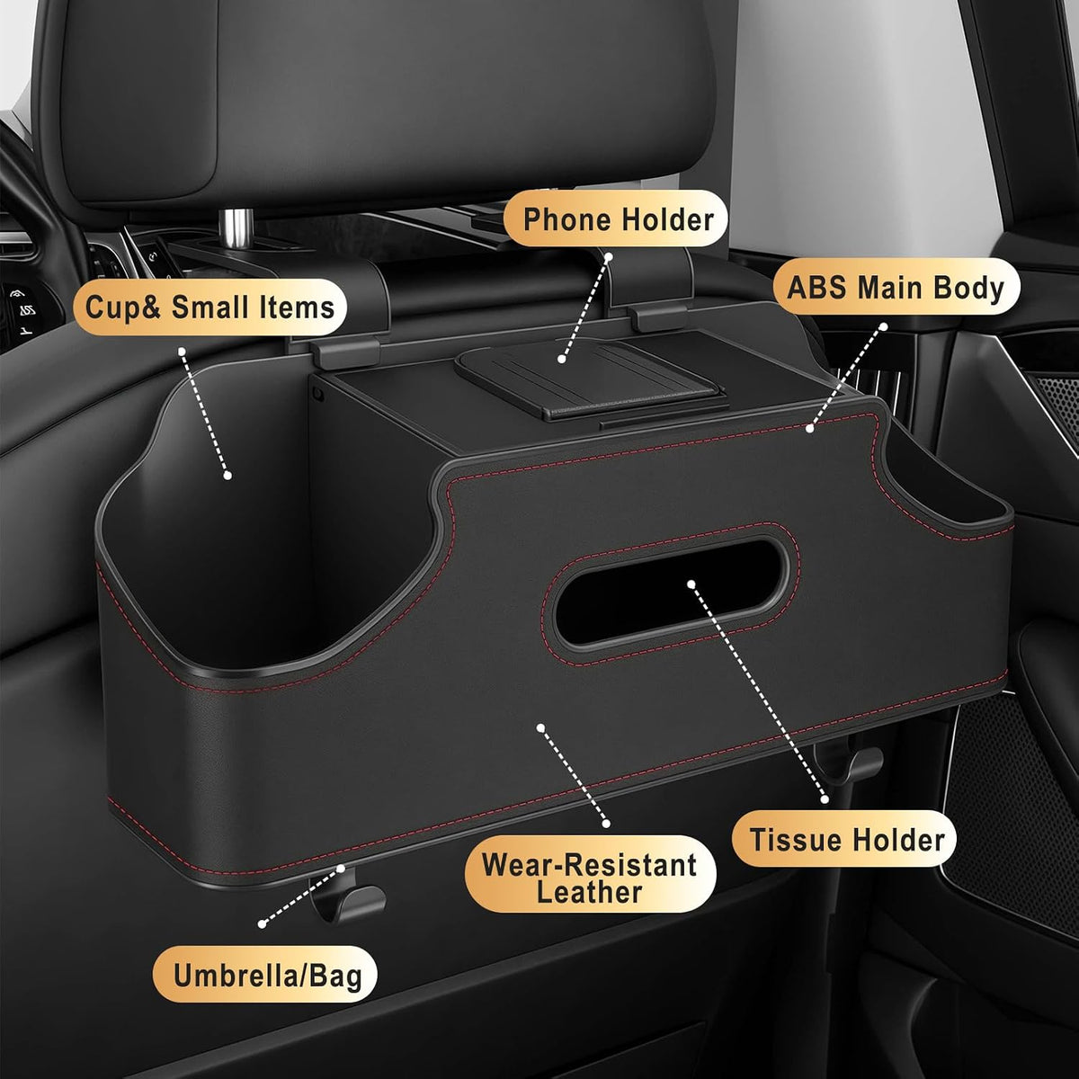 Backseat Car Organizer with Cup Holder, Car Seat Back Organizer, Black