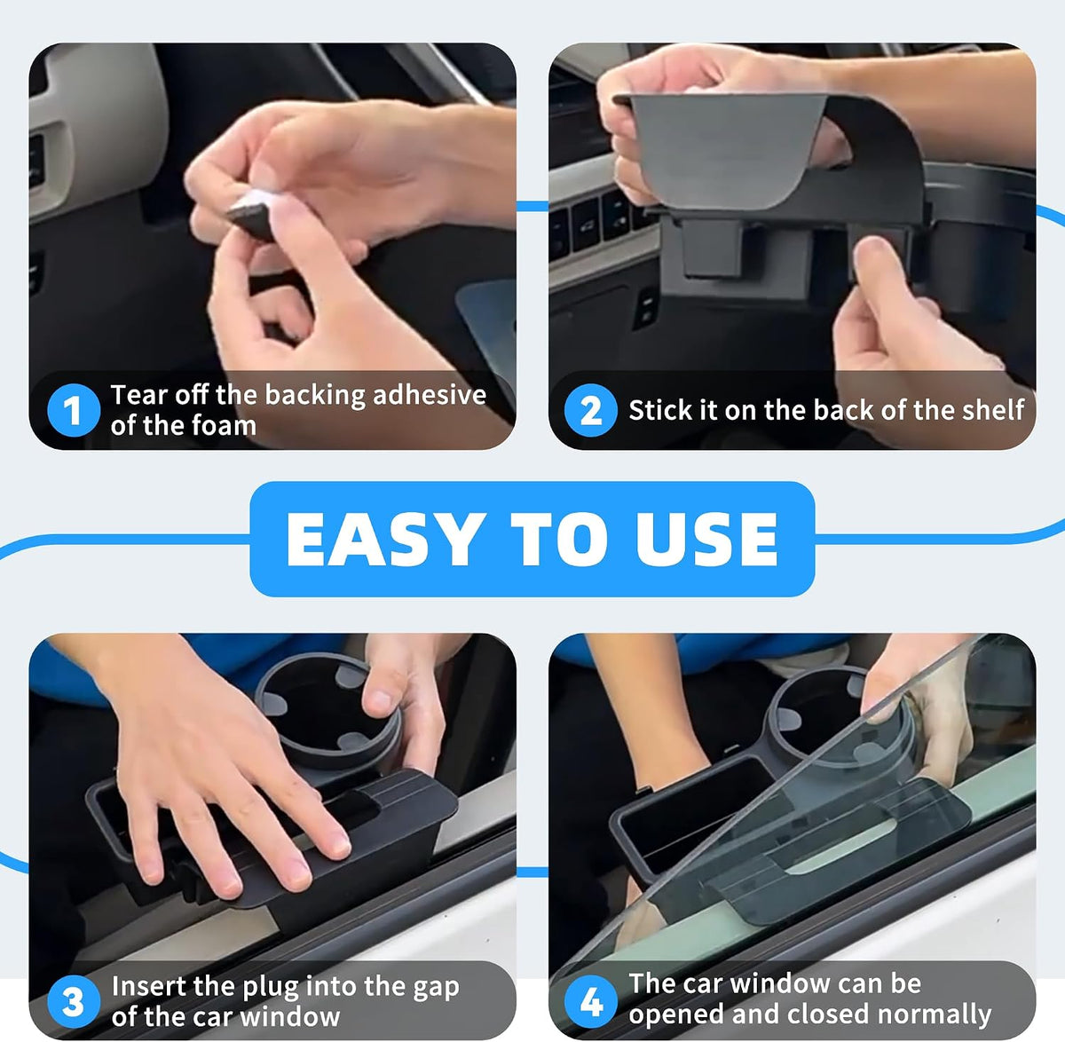 Car Window Multifunctional Storage Organizer, Vehicle Door Side Hanging Storage Rack with Cup Holder, Phone Holder, Key Hook & Charging Port Universal Fit for SUV Truck Sedan (Black)