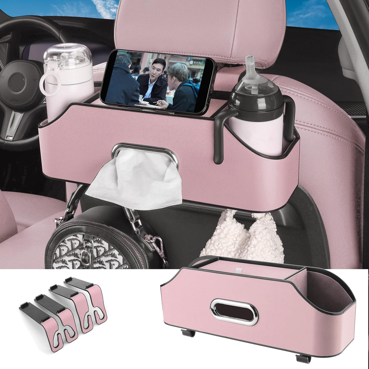 HOLDCY Car Back Seat Organizer with 2 Cup Holders, Tissue Storage, Black