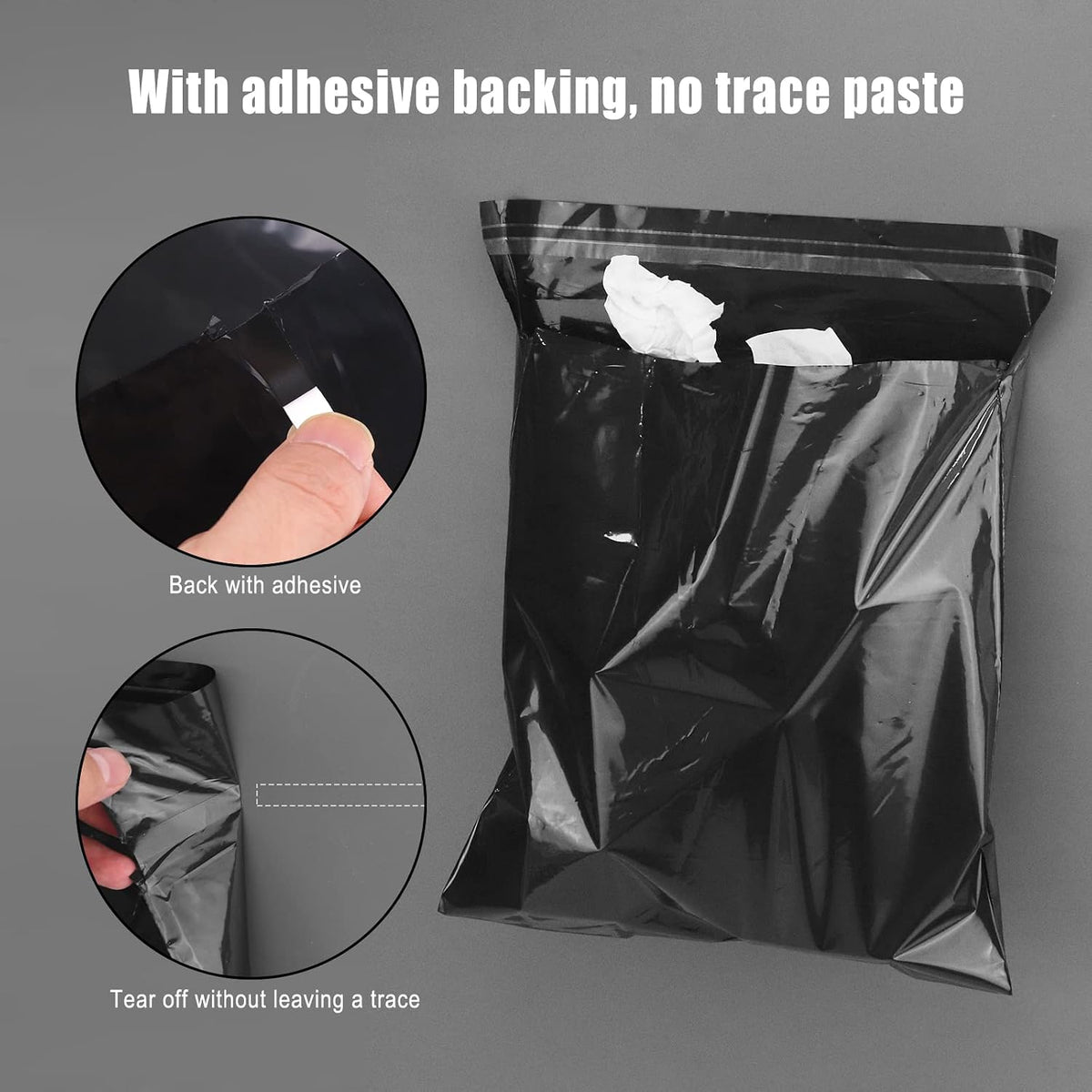 Car Trash Bags Disposable, 100 Pack Car Garbage Bag, Self Adhesive Small Trash Bags for Car, Black for Car, Kitchens, Bedrooms, Offices, During Travel and Camping (9.8 * 12.2 Inches)