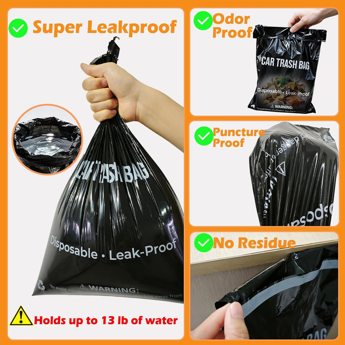100 Count Disposable Car Trash Bags, Hanging & Stick-On Car Trash Can