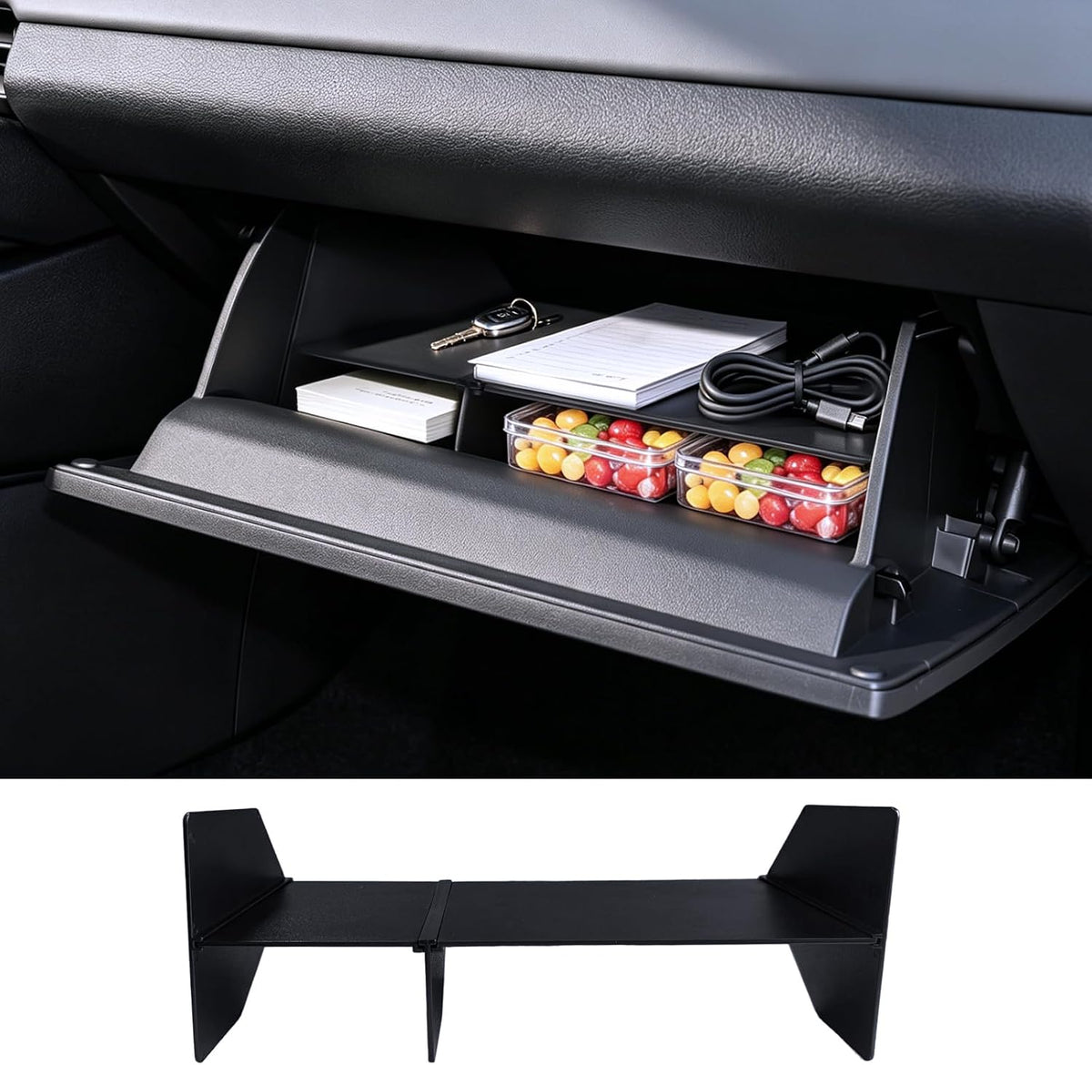 For 2026 Toyota RAV4 Center Console Passenger Glove Box Divider Organizer ABS Material Easy to Pick Up&Install, 6th Gen Hybrid&Plug-in Hybrid Interior Accessories