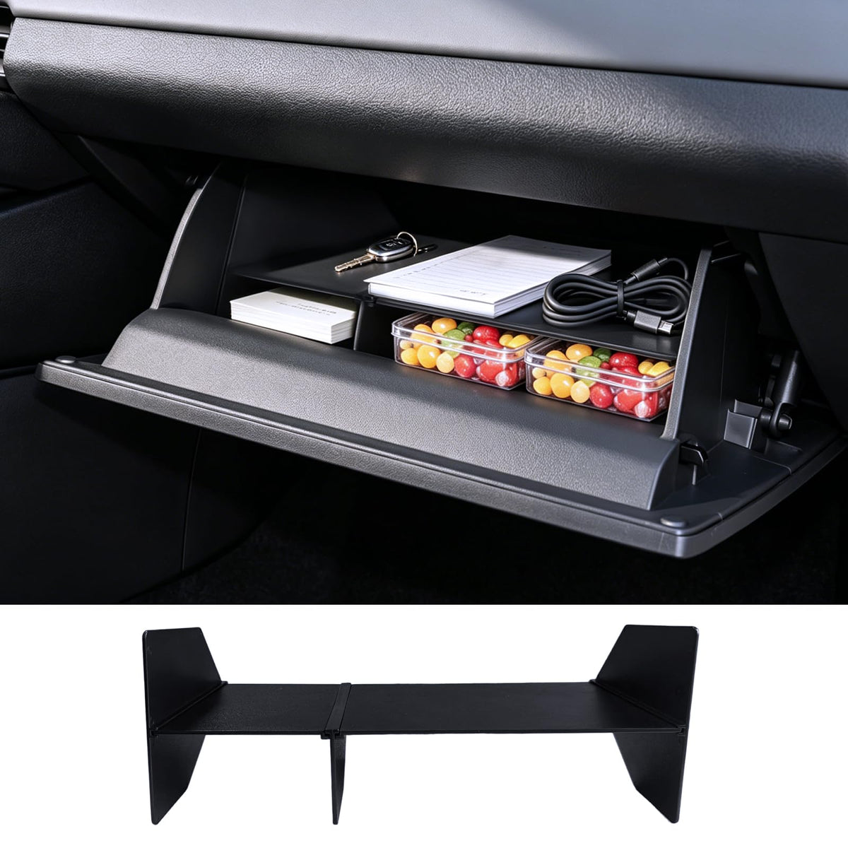 For 2026 Toyota RAV4 Center Console Passenger Glove Box Divider Organizer ABS Material Easy to Pick Up&Install, 6th Gen Hybrid&Plug-in Hybrid Interior Accessories