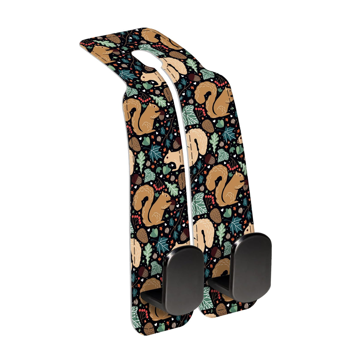 Car Seat Back Storage Headrest Hook, Premium Leather Double Metal Hook, Hanger Storage Organizer for Purse Cloth Bag, Car Interior Accessories Luxury Black Flowers