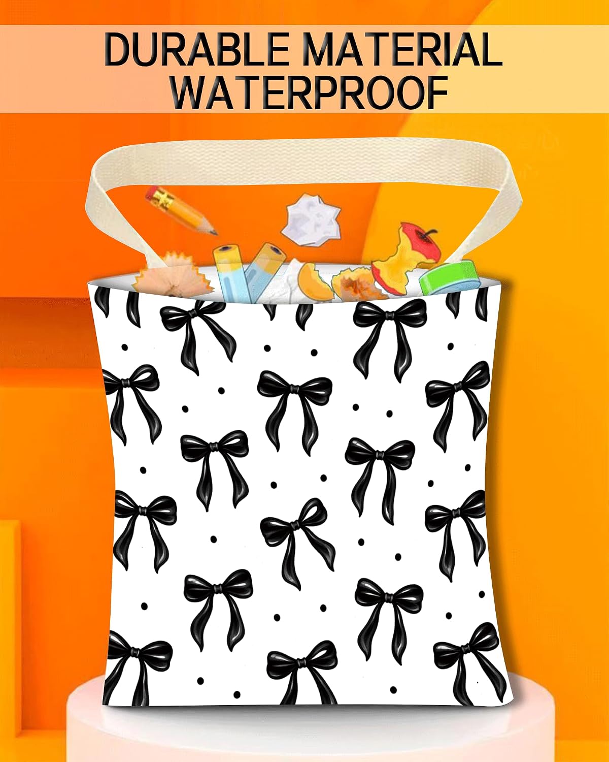 Car Trash Can, Durable Hanging Car Trash Garbage Bag, Cute Automotive Garbage Cans Organizer, Cute Black Bow