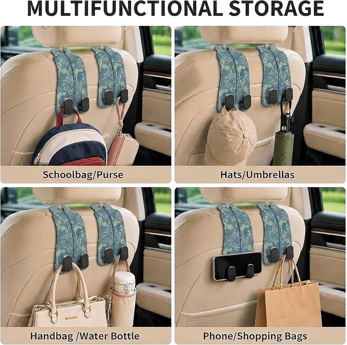 Cute Vintage Floral Car Seat Headrest Hooks for Purses & Bags