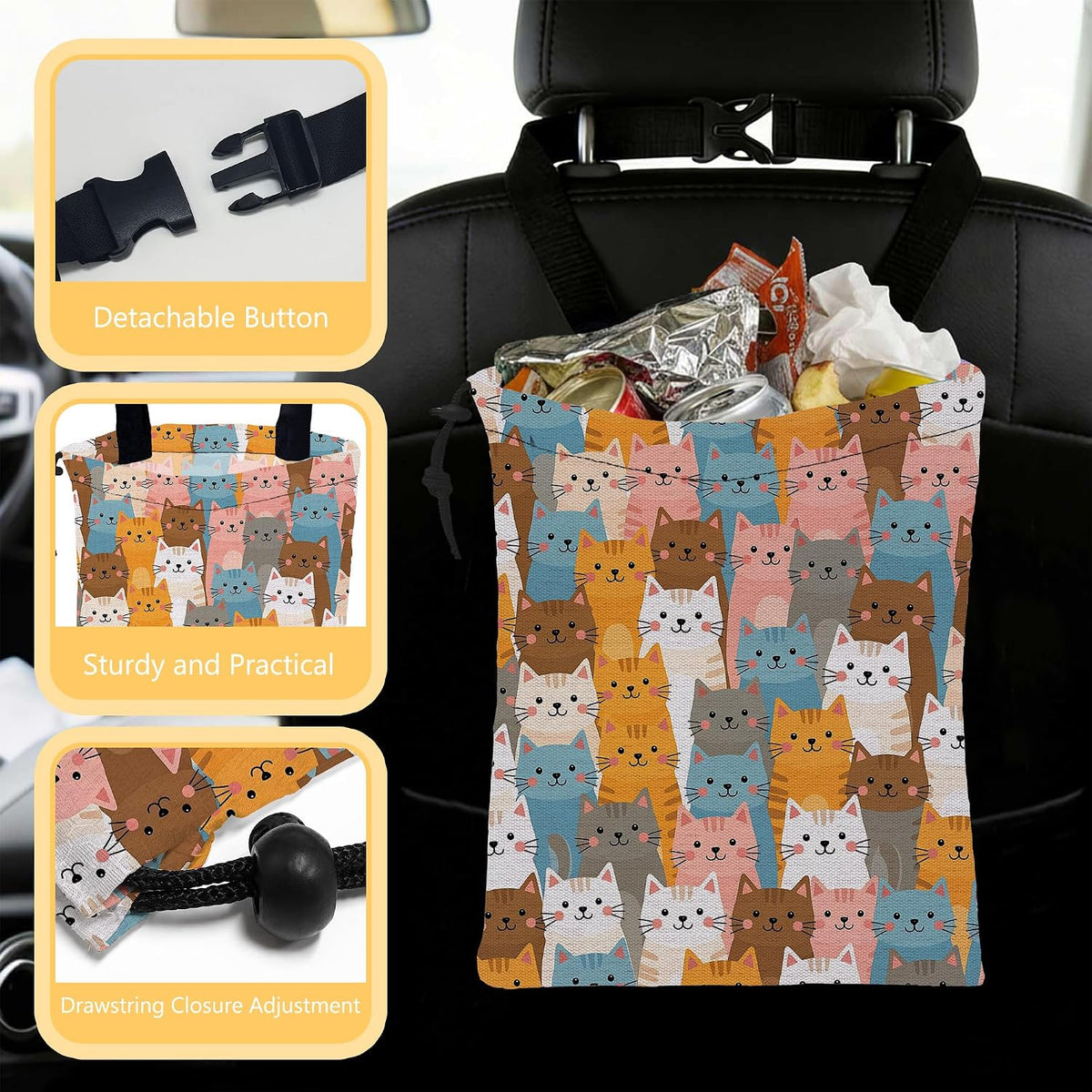 Car Trash Bag Waterproof Hanging Car Garbage Bag Colorful Cute Cats