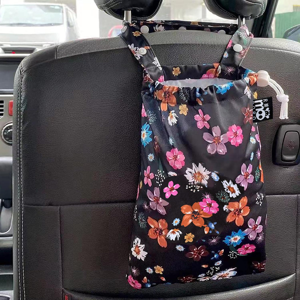 Waterproof Car Trash Bag Reusable Portable Garbage Can with Drawstring Top Adjustable Hanging Strap Leakproof & Washable for Cars SUVs & Trucks (White Cats)