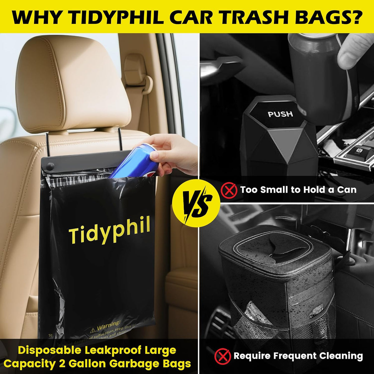 50 PCS Disposable Hanging Car Garbage Bags, Car Trash Can Substitute. Black