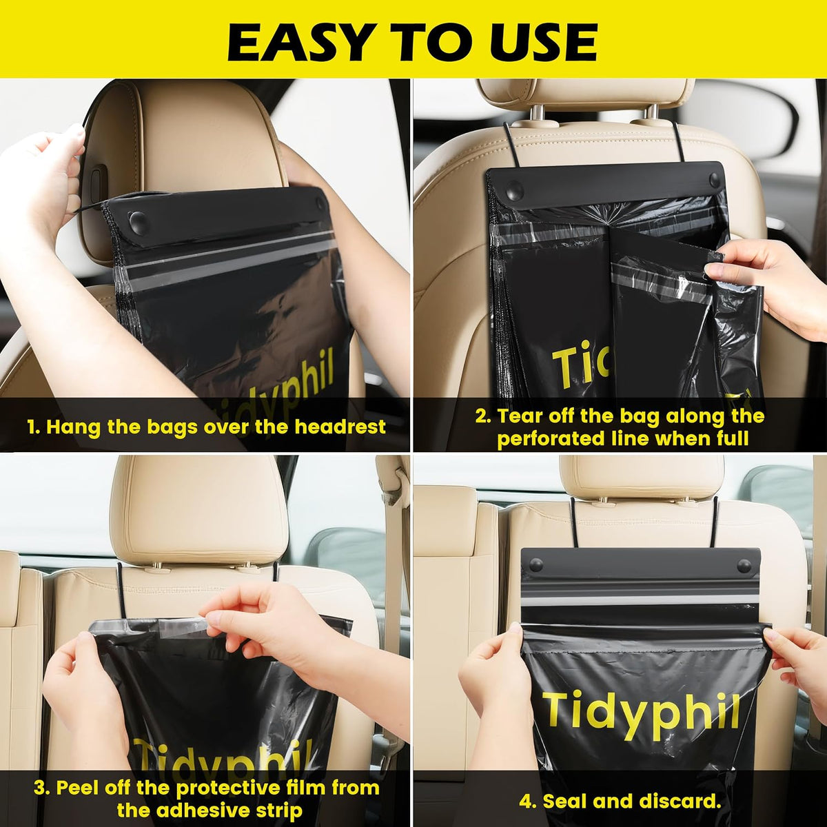 50 PCS Disposable Hanging Car Garbage Bags, Car Trash Can Substitute. Black