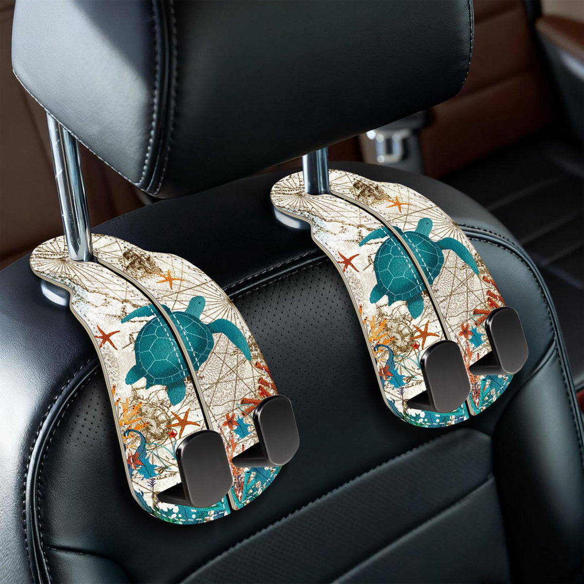 Blusabaca 2PCS Car Seat Headrest Hooks, Purses Bags Holder, Sun and Moon