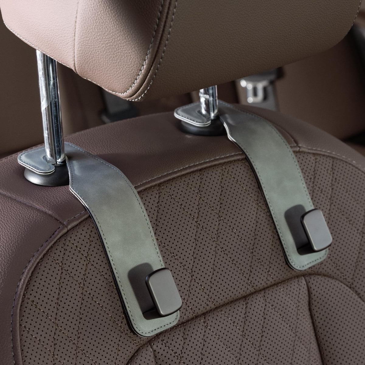 CoBak Purse Hook for Car - Universal Premium Stitched Leather and Aluminum-Magnesium Alloy Double Car Seat Back Storage Hook for Purses, Handbags, Bags (4 Pack),Black