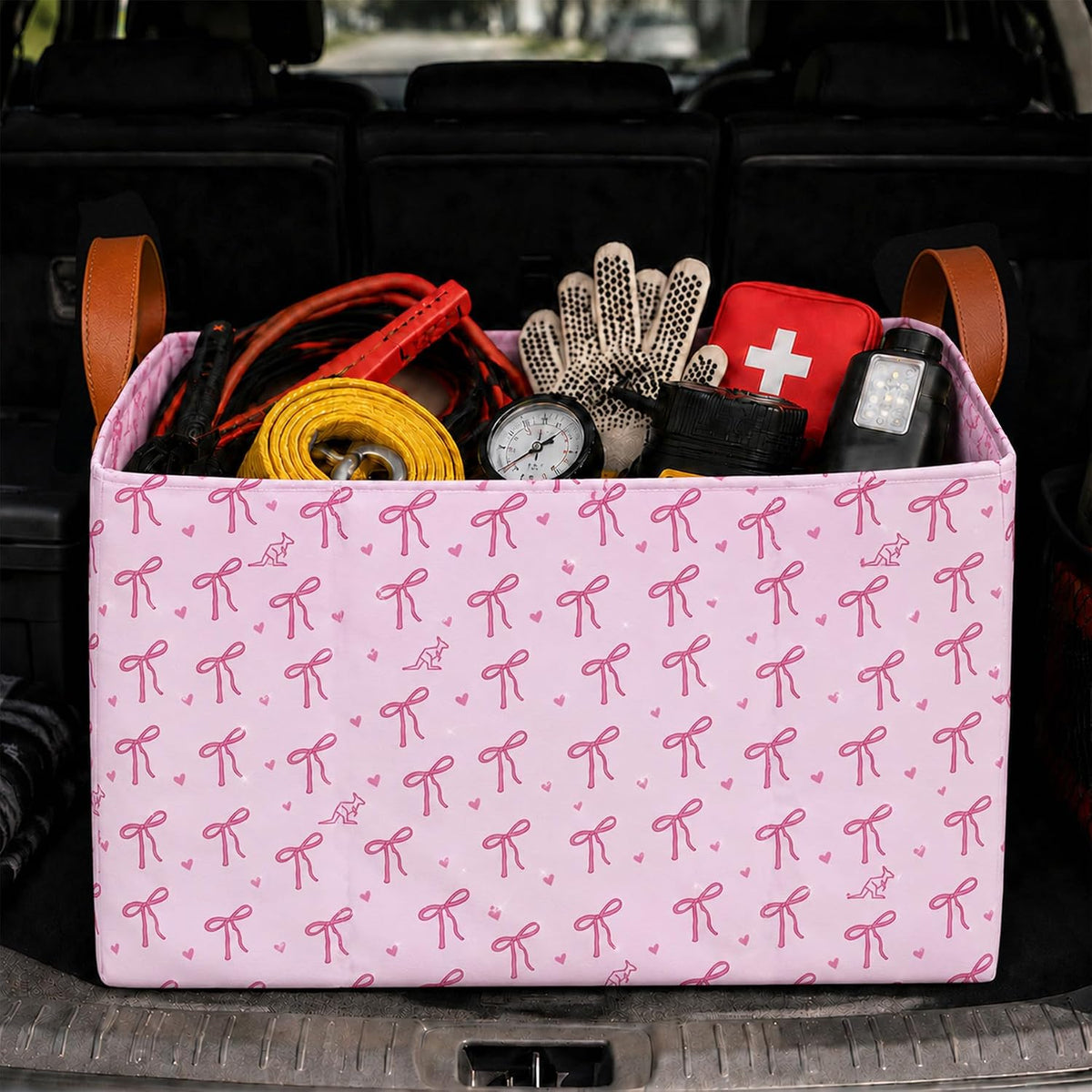 Bow Car Trunk Organizer 20L Collapsible Auto Storage Basket with Handles